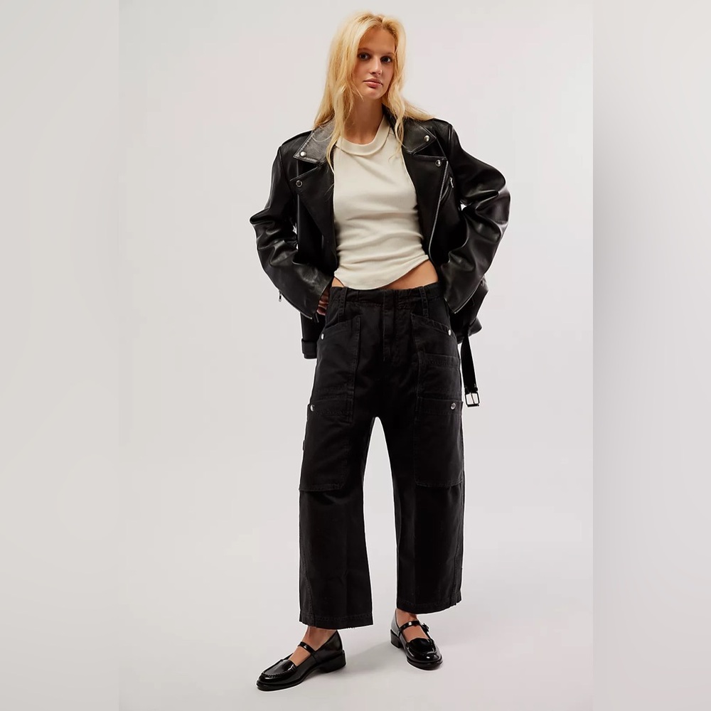 Free People Black Wide Leg Utility Pants
